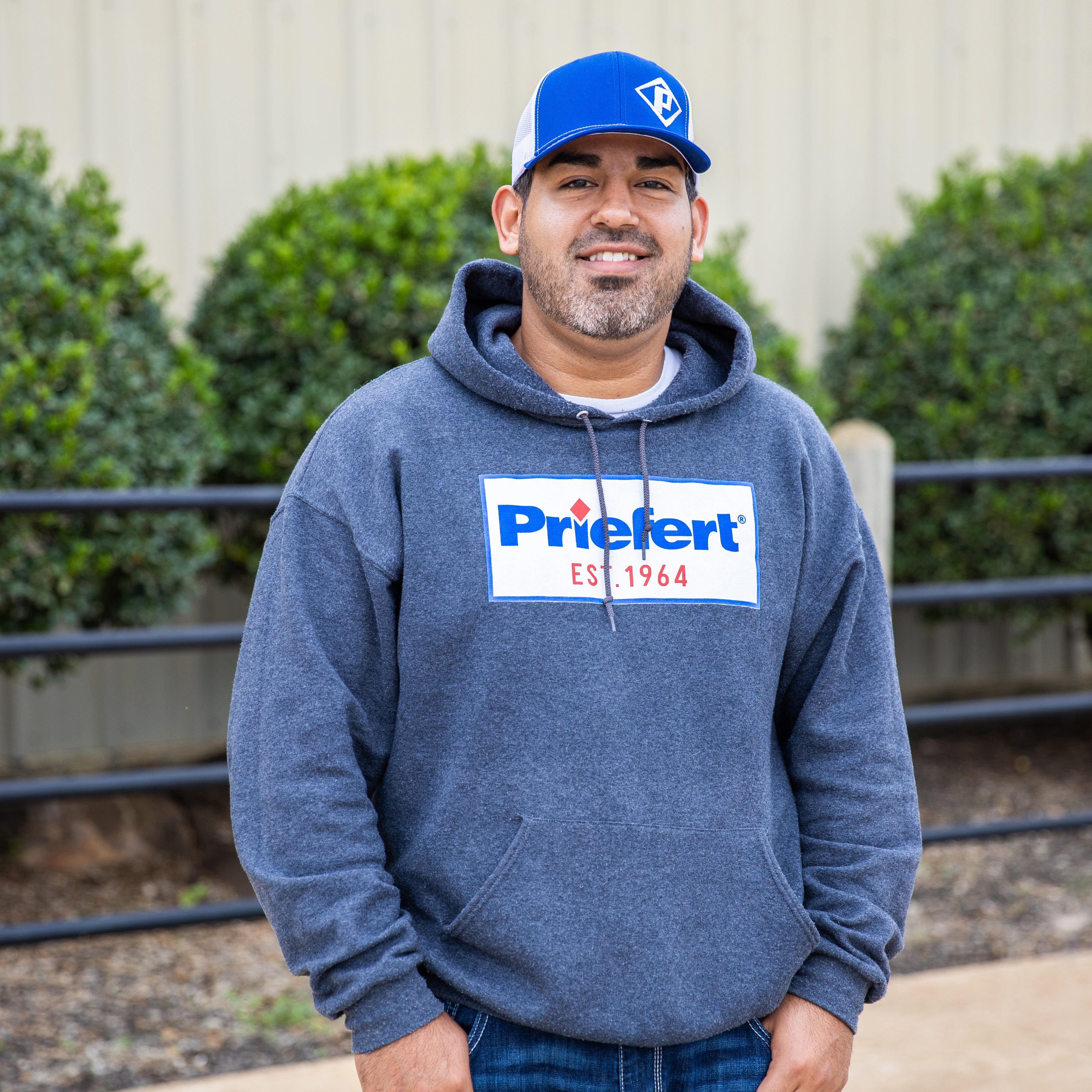 Royal Blue and White Priefert Cap
