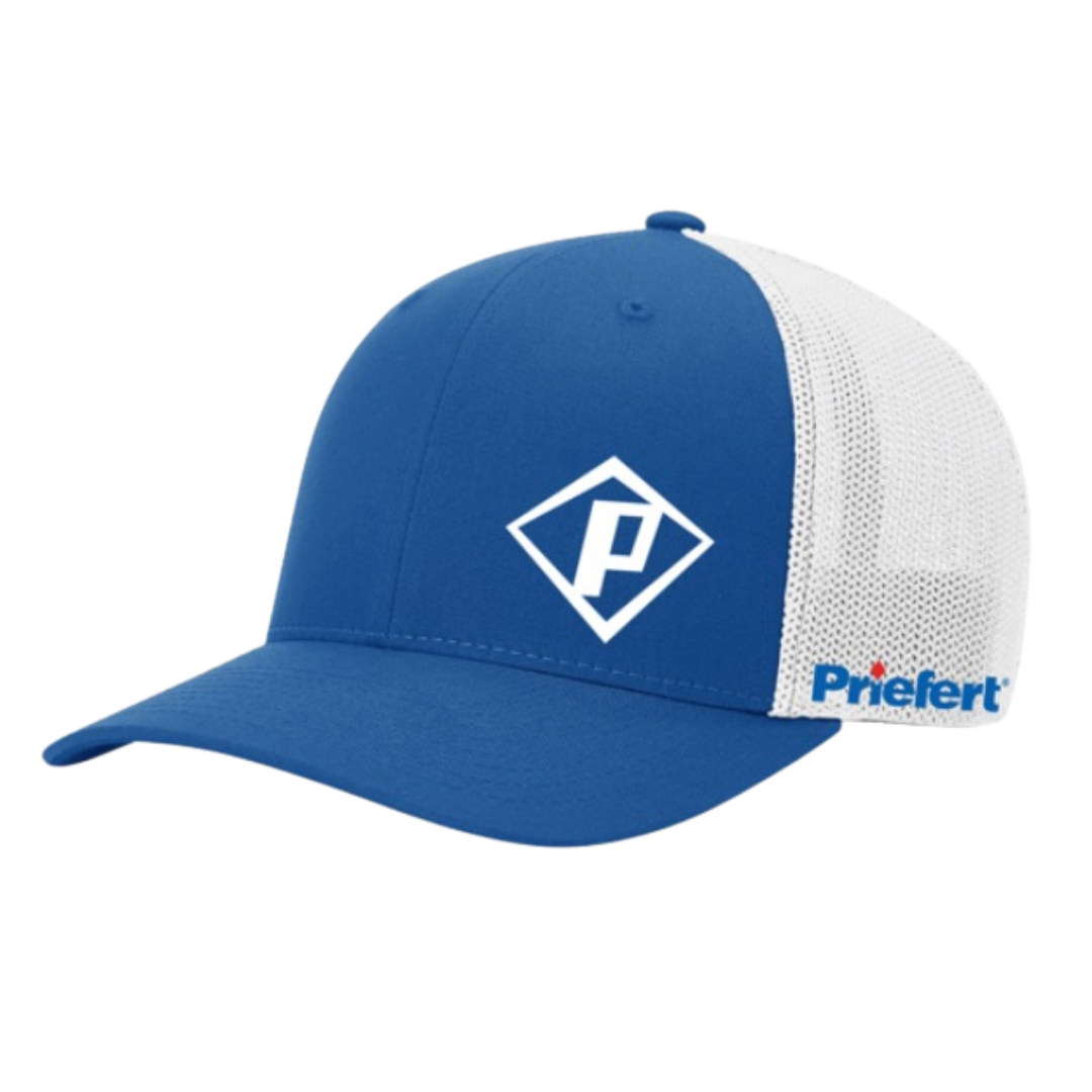 Royal Blue and White Priefert Cap